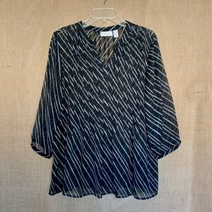 CHICO’S Sheer Top Black w/ White Stripes Chico’s Size 2 US Size 12-14 / L
